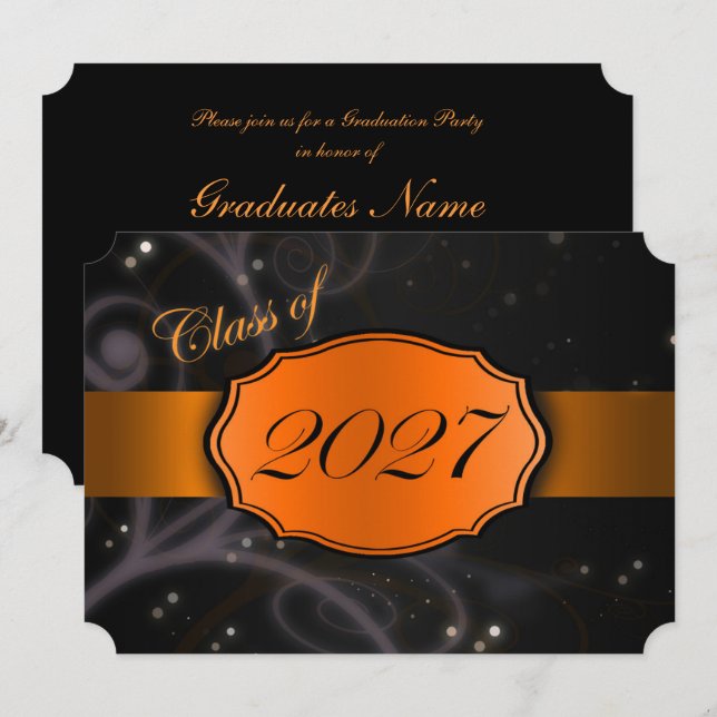 Invitation Diplôme Orange et Noir 2027 (Devant / Derrière)