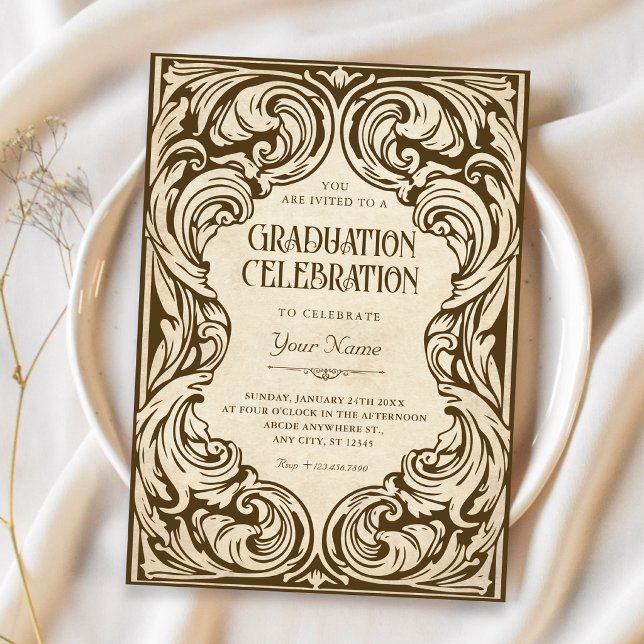 Invitation Diplômé orné vintage (Créateur téléchargé)