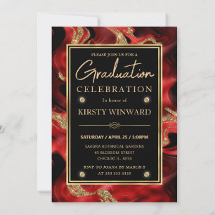 Invitation Diplômé Paillettes Rouge et Or Élégant Fondu