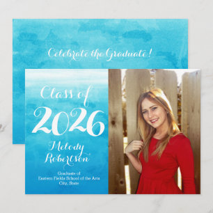 Invitation Diplôme Peinture Aquarelle Bleue Promotion 2019