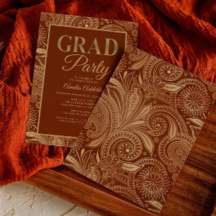 Invitation Diplôme personnalisé Burgundy Gold Paisley