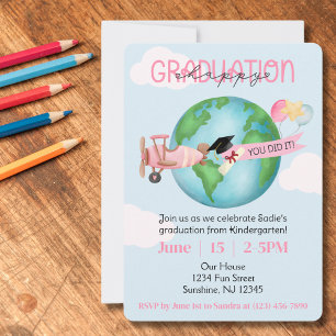 Invitation Diplôme personnalisé, Code QR, Photo, Avion rose e