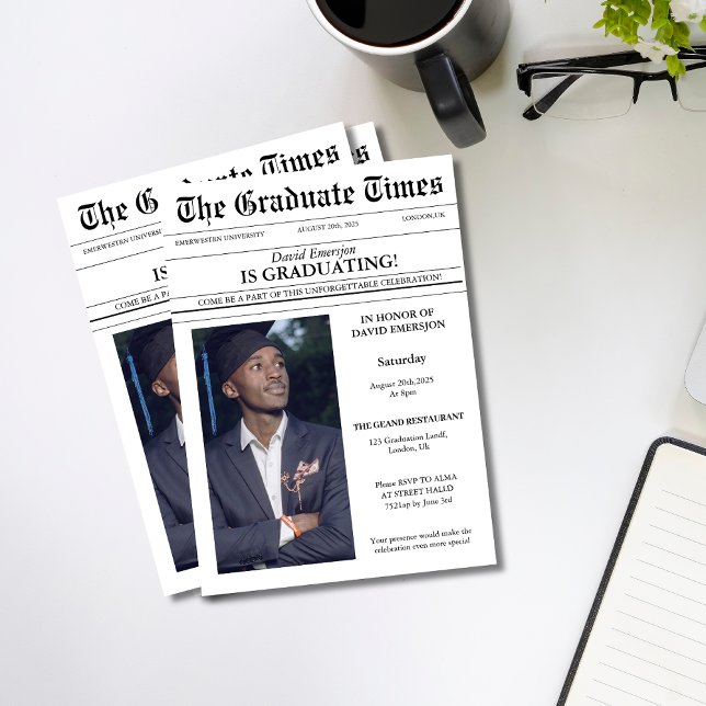 Invitation Diplôme photo de journal moderne unique (Créateur téléchargé)