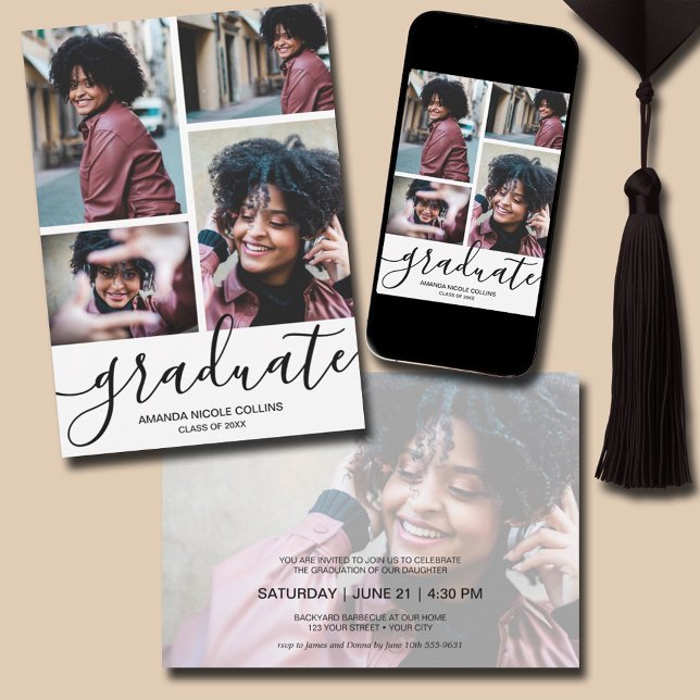 Invitation Diplôme photo moderne (Modern Photo Graduation Invitations - PRINTED and/or INSTANT DOWNLOAD)