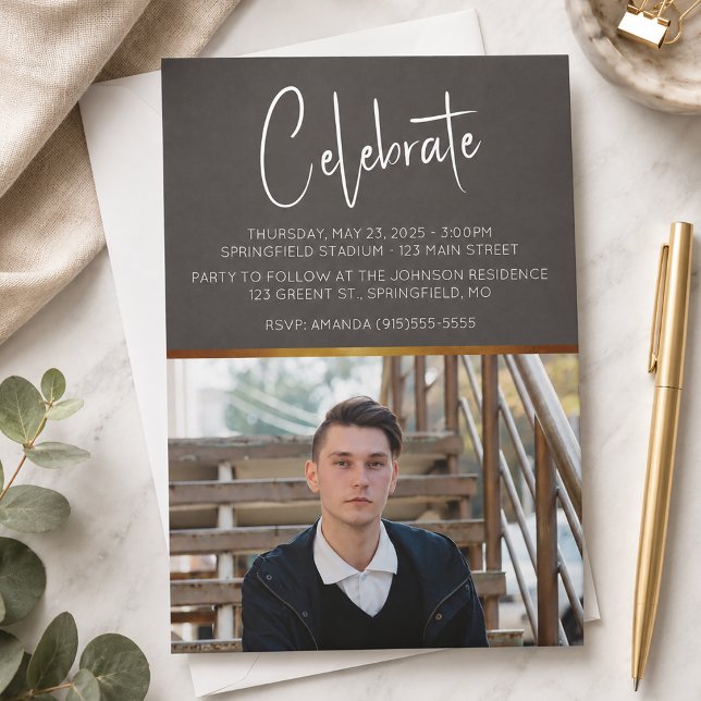 Invitation Diplôme Photo Moderne Masculin (Masculine Graduation Announcement)
