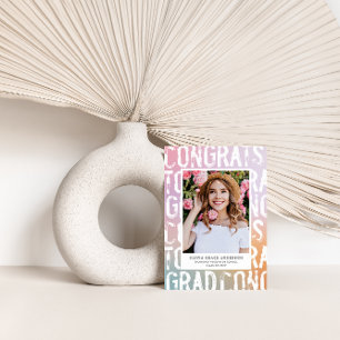 Invitation Diplôme photo moderne pastel arc-en-ciel rose girl