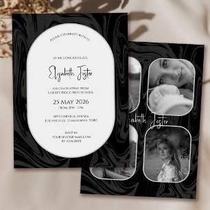 Invitation Diplôme photo noir et Marbre blanc