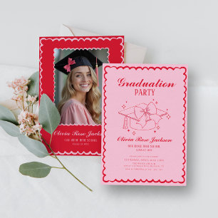 Invitation Diplôme photo rose et rouge rétrograde