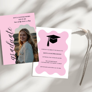 Invitation Diplôme photo rose vif