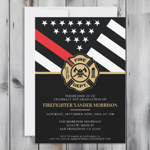 Invitation Diplômé Pompiers Drapeau Ligne Rouge Pompiers