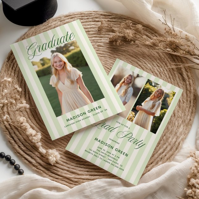 Invitation Diplômé Prépa Rayé Vert (Créateur téléchargé)