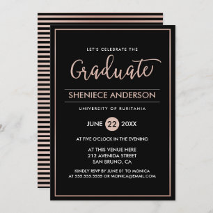 Invitation Diplôme Rose Gold & Black Script & Script