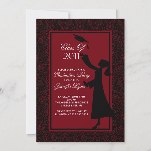 Invitation Diplômé rouge de silhouette d'invitation (Devant)