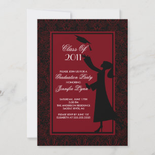 Invitation Diplômé rouge de silhouette d'invitation