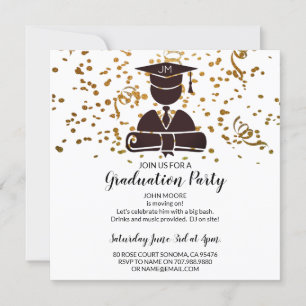 Invitation Diplôme Silhouette et Casquette Confetti