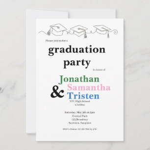 Invitation Diplôme simple avec casquette et gland pour triplé