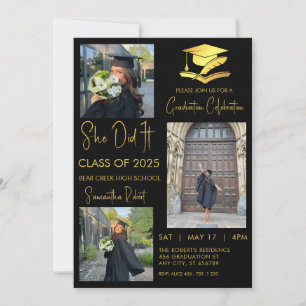 Invitation Diplômé trois photo moderne graduation