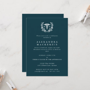 Invitation Diplôme turquoise MD Caduceus+Laurel Wreath