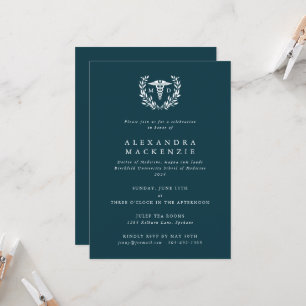 Invitation Diplôme turquoise MD Caduceus+Laurel Wreath