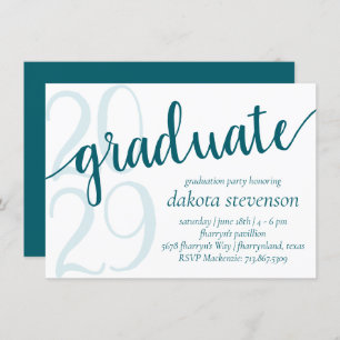 Invitation Diplôme Turquoise simple   Jade foncé Vert Script