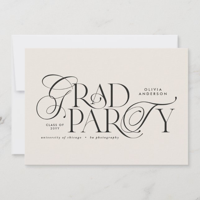 Invitation Diplôme typographie moderne élégante noir & blanc (Devant)