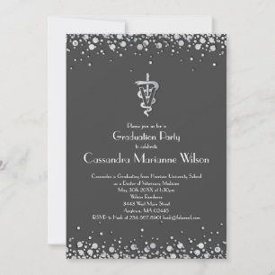 Invitation Diplômé Vétérinaire Gris Argent
