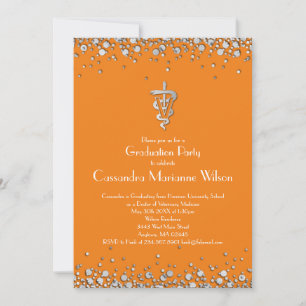 Invitation Diplômé Vétérinaire Orange Argent