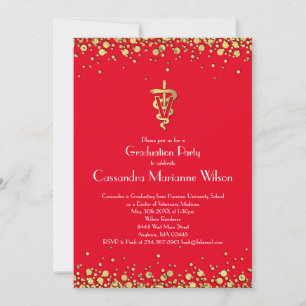 Invitation Diplômé Vétérinaire Rouge Or