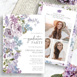 Invitation Diplômé Violet Floral