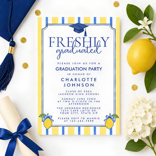 Invitation Diplômée de fraîche date Aquarelle Citron Graduati (Créateur téléchargé)