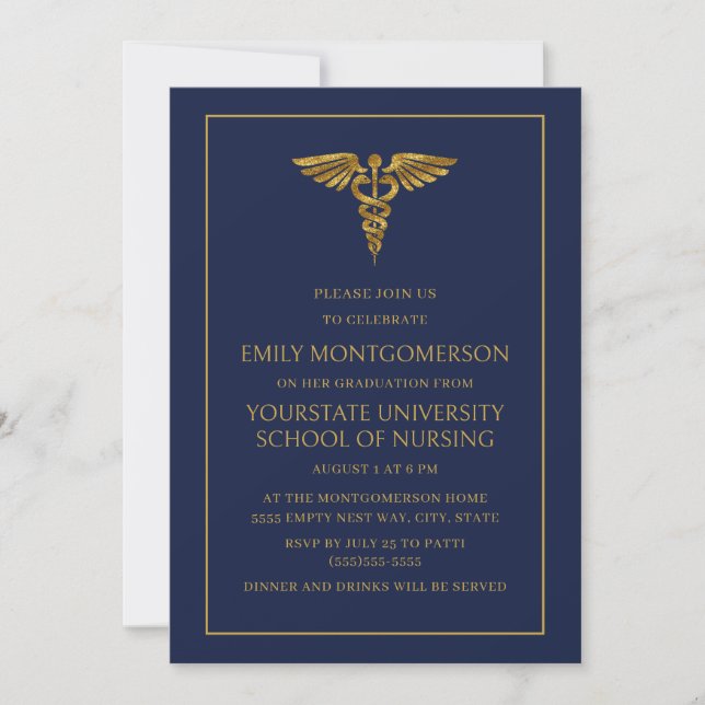 Invitation Diplômée de l'école d'infirmières moderne bleu mar (Devant)