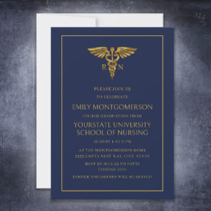 Invitation Diplômée de l'école d'infirmières moderne bleu mar