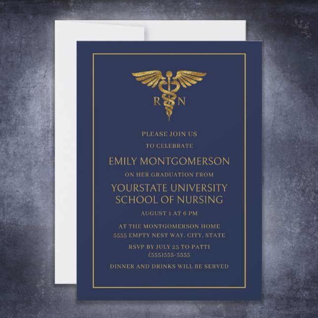 Invitation Diplômée de l'école d'infirmières moderne bleu mar (Créateur téléchargé)