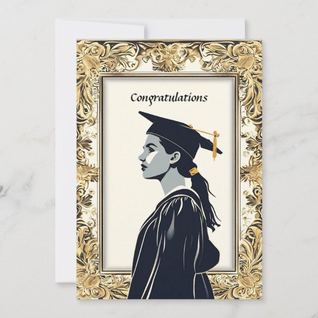 Invitation Diplômée Féminine Élégante en Pose (Devant)
