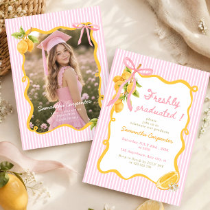 Invitation Diplômée fraîchement Rose citron bow preppy Remise
