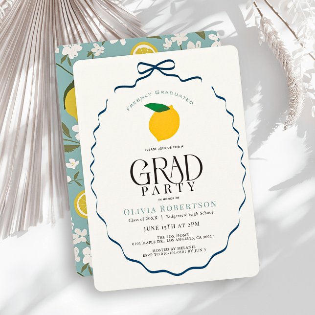Invitation Diplômée Fraîchement Ruban Bleu Citron Diplôme (Créateur téléchargé)