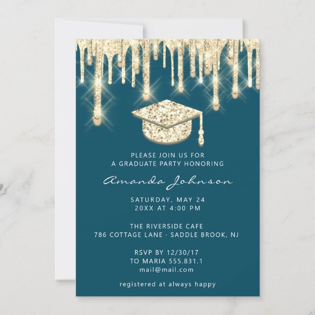 Invitation Diplômés Gold Casquette Parties scintillant Glam T (Devant)