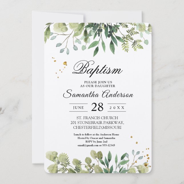 Invitation Direction des Feuilles verts Kraft (Devant)