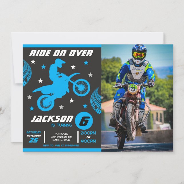 Invitation Dirt Bike Motocross Motorbike Boy Photo Birthday  (Devant)
