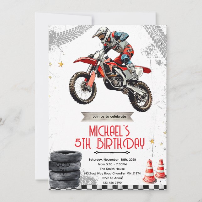Invitation Dirt Bike motorcross birthday invite (Devant)