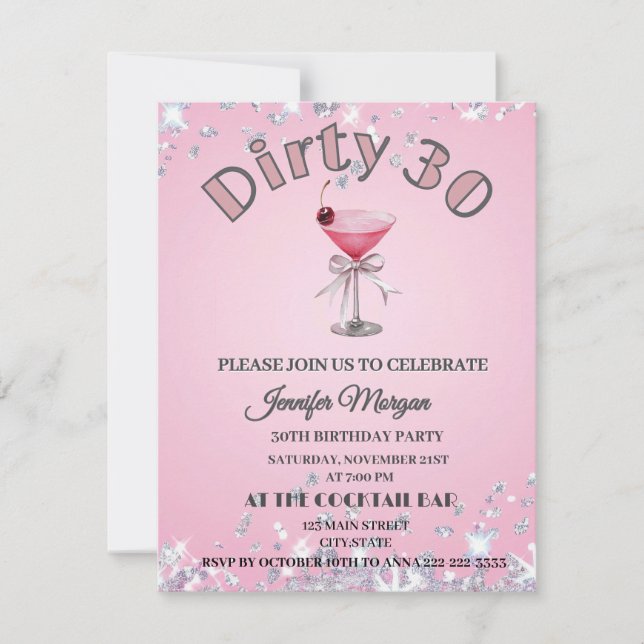 Invitation Dirty 30 Coquette Martin Anniversaire Thème (Devant)