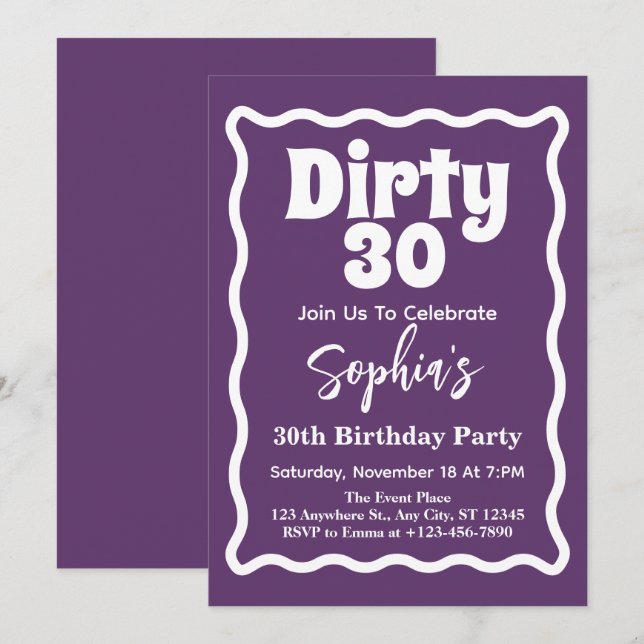 Invitation Dirty 30 Wavy Curve Squiggle 30e fête d'anniversai (Devant / Derrière)