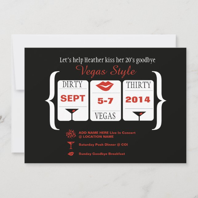 Invitation Dirty 30th Vegas Anniversaire machine à sous (Devant)