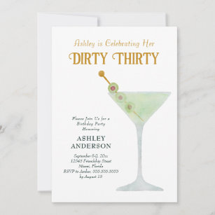 Invitation Dirty Martini 30e fête d'anniversaire, sale trente