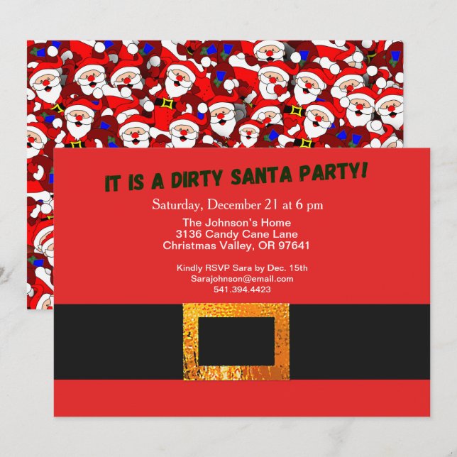 Invitation Dirty Père Noël Red Suit Party et Père Noël Motif (Devant / Derrière)