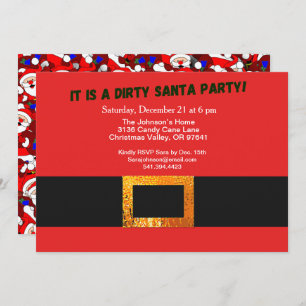 Invitation Dirty Père Noël Red Suit Party et Père Noël Motif