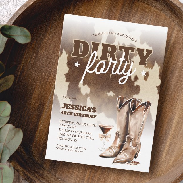 Invitation Dirty Quarty Cowgirl Western 40e fête d'anniversai (Dirty Forty Cowgirl Western 40th Birthday Party Invitation)