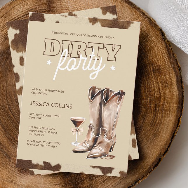Invitation Dirty Quarty Western Rustic 40e fête d'anniversair (Dirty Forty Western Rustic 40th Birthday Party Invitation)