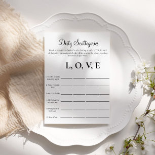 Invitation Dirty Scattegories jeu de fête de bachelorette