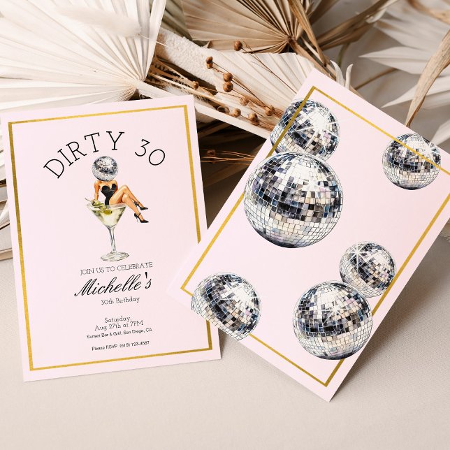 Invitation Dirty Thirty 30e Anniversaire Fête Disco Martini  (Dirty Thirty 30th Birthday Party Disco Martini Invitation
)